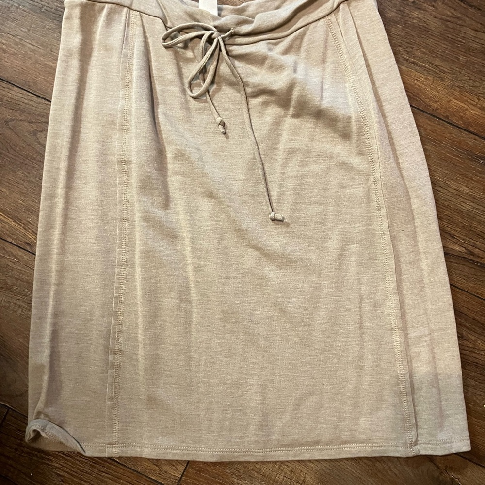 Drawstring Waist Beige Knit Skirt
